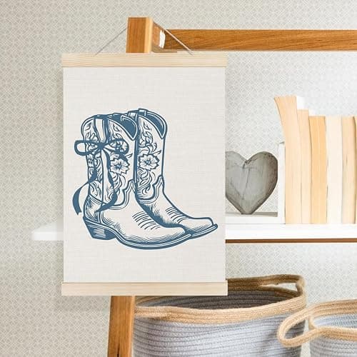 Welshower Western Cowgirl Poster Hanger Frame, Vintage Blue Coquette Bow Cowgirl Boots Western Wall Art Prints Decor for Home Girls Room Bedroom Dorm Apartment Framed, 12x16 Inch thumbnail 3