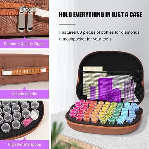 ZORETCO Diamond Painting Storage Containers,60 Slots Diamond Painting Kits,5D Diamond Painting Accessories and Tools for Art Jewelry Bead Rhinestones Organizer thumbnail 2