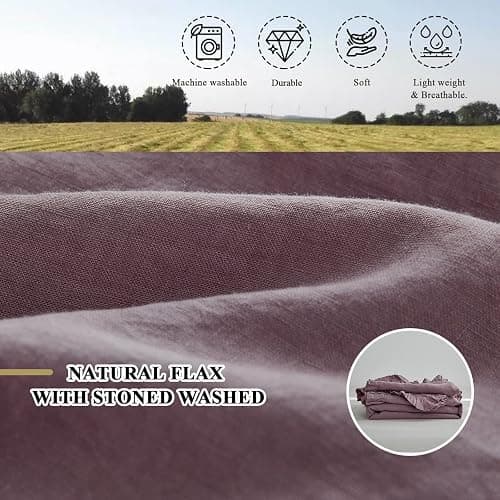 Simple&Opulence 100% Linen Duvet Cover Set, 3 PCS Natural French Flax Purple Ruffle Duvet Cover King Size, Breathable Comfy Linen Bedding Comforter Cover with 2 Pillowcases (Purple, 104" X 92") thumbnail 5