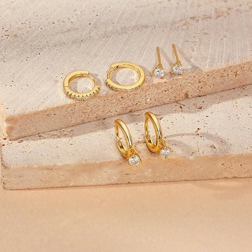 Freekiss 3 Pairs Gold Hoop Earrings Set: Dainty Stud Earrings Trendy Small 14K Gold Plated Hypoallergenic Dangle Cartilage Huggie Hoop Earrings for Women Gold Jewelry for Women Gifts thumbnail 6