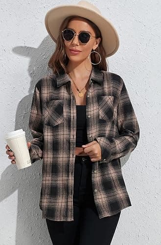 KevaMolly Plaid Flannel Shirts for Women Loose Fit Boyfriend Button Down Shirt Long Sleeve Casual Flannel Blouse Tops thumbnail 2