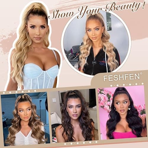 FESHFEN Pferdeschwanz Haarteil Haarverlängerung mit Kordelzug Pferdeschwanz Verlängerung Synthetik Wellig Locken Haarteil Natürliches Schwarz Ponytail Extension für Frauen 60cm thumbnail 6