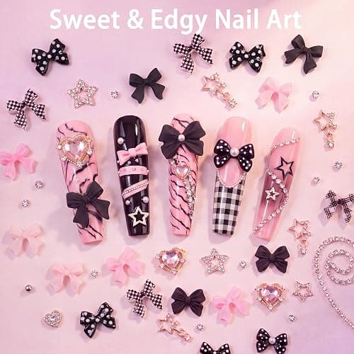 Rolybag 10000Pcs Nail Charms and Gems, Y2K 3D Charms Nail Rhinestones | Variety Bows Butterfly Flowers Moon Star Gold Pearls Metal Studs Nail Jewels with Wax Pen & Tweezers for DIY Nail Art Design thumbnail 4
