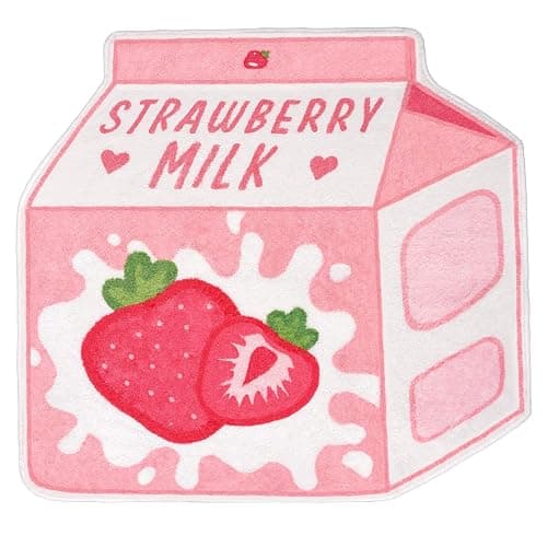 Kitcmat Cute Pink Fruit Strawberry Milk Rug Non-Slip Soft Washable Funny Irregular Shaped Bath Mat for Bathroom, Bedroom Living Room, 25.6"x27.5" - Image 1