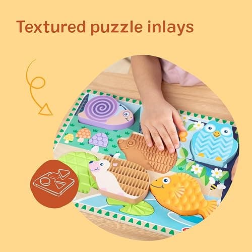 Melissa & Doug Forest Friends Touch & Feel Wooden Puzzle, 5-Piece Chunky Toddler Puzzles with Animals & Textured Silicone Puzzle Board Inlays, Preschool Toys for Girls & Boys Ages 2 and Up thumbnail 5