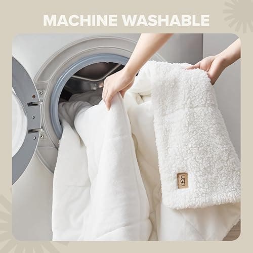 UGG Nita Throw Blanket Soft Reversible Plush Throw for Couch or Bed Washable Warm Fluffy Blanket for College Dorm Essentials and Bedding with Down Alternative Fill, 50-inch x 70-inch, White Snow thumbnail 7