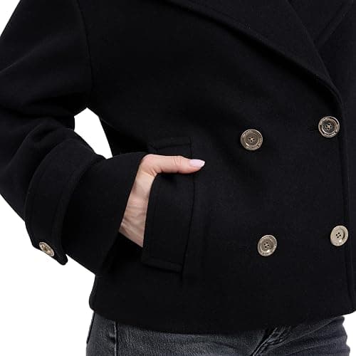 Michael Kors Women's Double Button Short Peacoat With Faux Wool, Stylish Wool Coat for Women, Belted Wrap Design thumbnail 3
