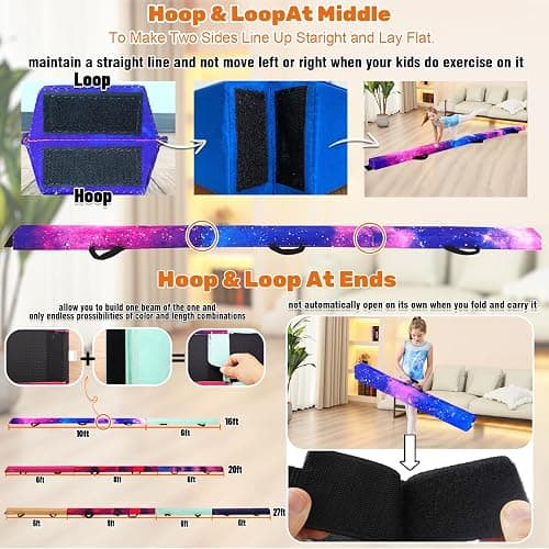 Marfula 6 FT / 8 FT / 9 FT Folding Gymnastics Beam Foam Balance Floor Beam | Extra Firm Foam Balance Beam with Suede Cover,Anti slip Bottom with Carry Bag,Fold Gymnastic Equipment For Kids Home Club Use thumbnail 4