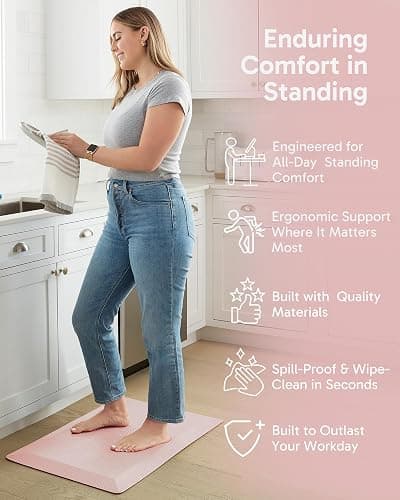 Ophanie Kitchen Mats for Floor, 3/4 Inch Thick Kitchen Rugs, 20''x32'' Anti Fatigue Standing Cushioned Mat, Waterproof,Comfort Ergonomic Mat for Office, Home, Sink, Pink Non-Slip Bottom thumbnail 3