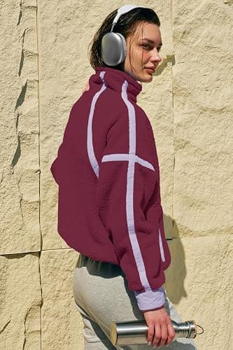 Panadila Womens Half Zip Sherpa Fleece Pullover Soft Oversized Sweatshirt with Pockets Warm Fuzzy Sweater thumbnail 5