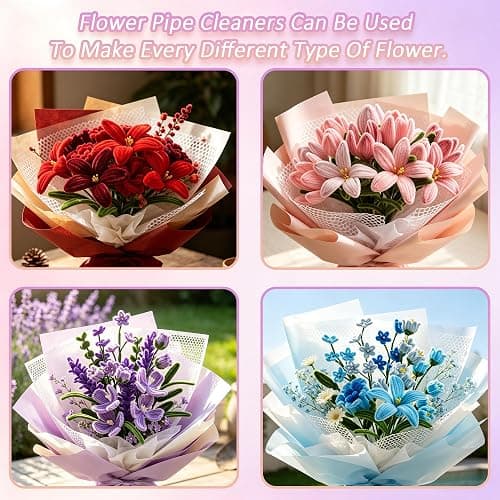400 Pcs Pipe Cleaner Flower Kit Blue Pipe Cleaners Bulk Craft for DIY | with 5 colors Chenille Stems with Instruction Floral Tape, Ribbon, Flower Centers, and Stems thumbnail 7
