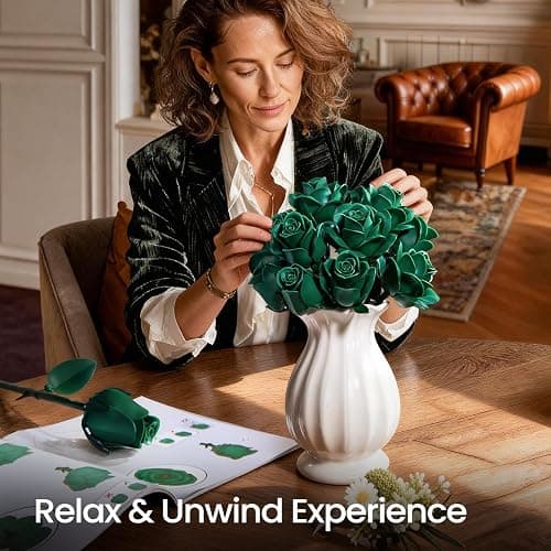 iATOM Green Rose Bouquet Building Set, 12Pcs Fake Flowers Botanical Collection for Adult, Valentine's Day Gift and Saint Patricks Day Decorations for Her/Girlfriend/Mom/Wife/Couple thumbnail 2