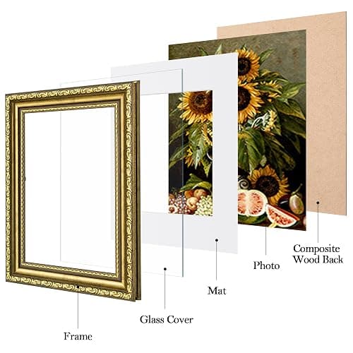 eletecpro 8x10 Picture Frames Set of 4, Vintage Photo Frame with Glass, Gold Frames 8 x 10 Display 5x7 Photo with Mat or 8x10 without Mat for Tabletop or Wall Decor, Gold thumbnail 4