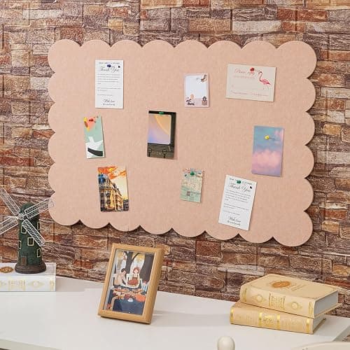 Mooliwe Scalloped Felt Bulletin Board 36 x 24 Inches Foldable Flesh Pink Pin Cork Board Alternative for Wall, 3' x 2' Trifold Picture Vision Self Adhesive Bulletin Decorative thumbnail 3