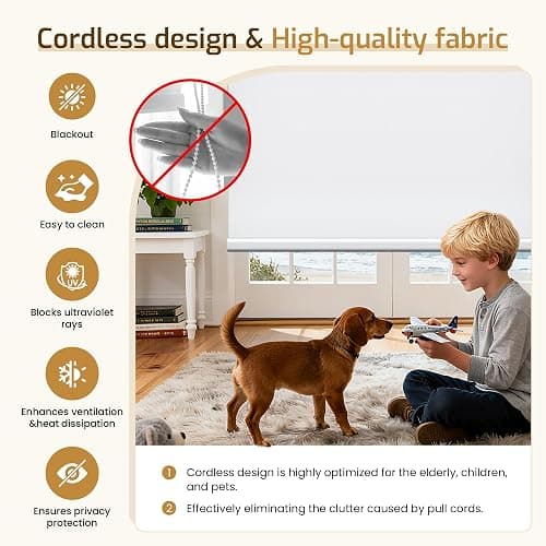 Grandekor No Drill Motorized Blinds with Remote, Roller Shade Electric Smart Remote Control Blinds, Fit for APP and Voice Control, Customized Size Color Blackout thumbnail 2