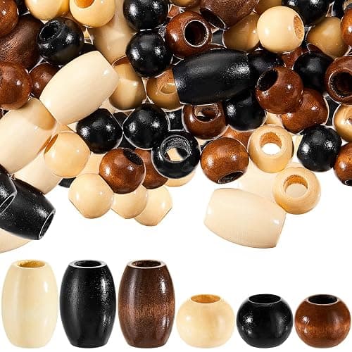 WILLBOND 130 Pieces Macrame Wooden Beads Loose Beads with 10 mm Large Hole for Macrame Making Kits Supplies Jewelry Making Hair DIY Craft Handmade Decor(Wood Color,Classic) - Image 1