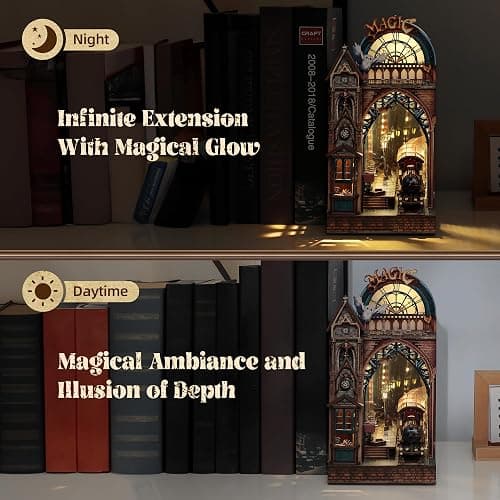 FUNPOLA LED 3D Puzzle Magic Station Book Nook Kit - Interactive 3D Wood Puzzle LED Magical Miniature with Infinite Extension Space - DIY Bookshelf Insert Decor Gifts thumbnail 6