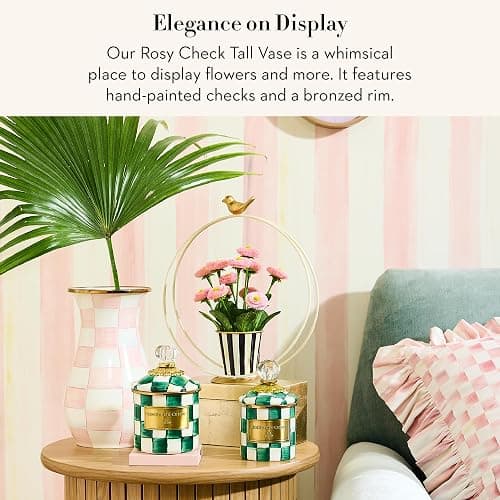 MACKENZIE-CHILDS Enamel Tall Vase, Pink-and-White Rosy Check | Hand-painted design, decorative flower vase and bouquet holder, made from enameled steel, 6" dia. x 10" H thumbnail 4