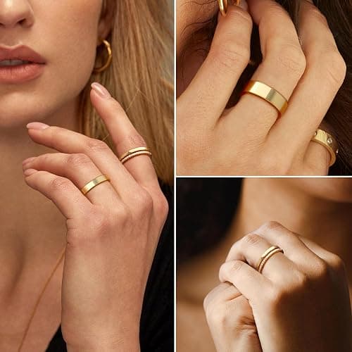 GIEOGOCN Gold Rings for Women Non Tarnish Dainty 14K Gold Plated Stackable Rings for Women Cubic Zirconia Ring Set Wedding Bands Thumb Love Engagement Rings Size 5-11 thumbnail 4