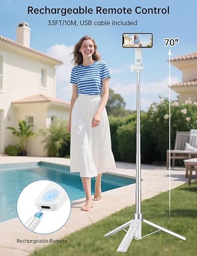 70" Magnetic Tripod for iPhone Magsafe, Extendable Selfie Stick Tripod with Rechargeable Remote & Magnetic Holder, 360° Rotatable Cell Phone Tripods Stand for Video Recording & Content Creation thumbnail 3