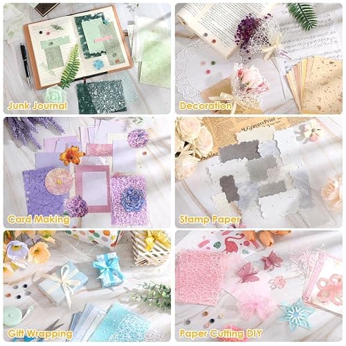 156 Sheets Textured Scrapbook Paper and Mesh Fabric Assorted Set, Sublaga 6 Pack Mixed Special Paper for Scrapbooking Planner Bullet Junk Journal Supplies 5.5x4 Inch thumbnail 6