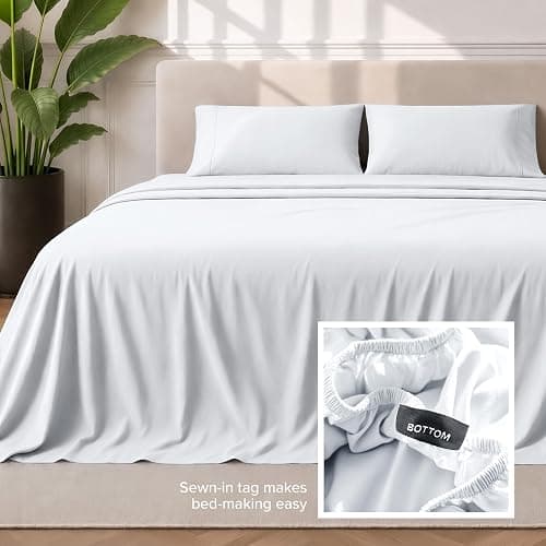 Bare Home Split Queen Sheet Set - 1800 Ultra-Soft Microfiber Bed Sheets - Double Brushed - Deep Pockets - Easy Fit - 5 Piece Set - Bedding Sheets & Pillowcases (Split Queen, White) thumbnail 7