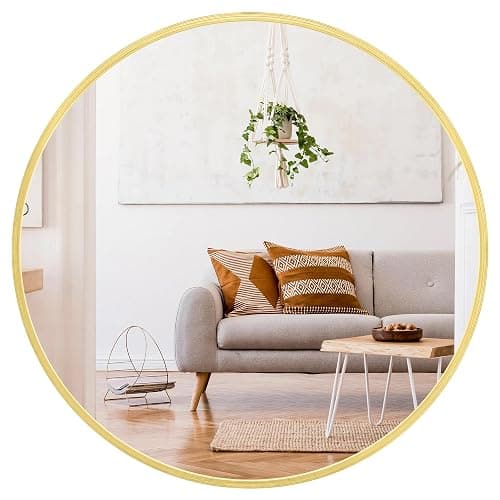 Heymirro Round Bathroom Mirror Wall Mirrors with Aluminum Alloy Matte Framed, for Bedroom, Vanity, Entryway Hall, Living Room(24 Inch,Gold) - Image 1