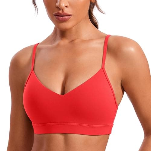 CRZ YOGA Butterluxe V-Neck Sports Bras for Women - Adjustable Thin Straps Padded Yoga Top Basic Wireless Camisole - Image 1