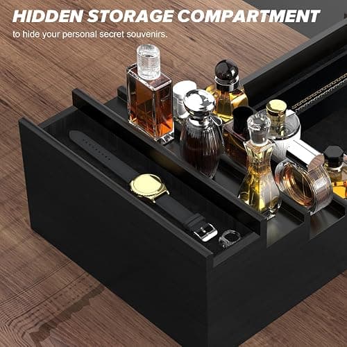 upcessory Cologne Organizer for Men, 4 Tier Black Wood Perfume Organizer with Felt Lining Drawer and Hidden Compartment, Perfume Display Holder, A Gift for Men thumbnail 4
