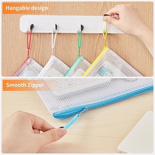 JARLINK A4 Mesh Zipper Pouch Bags, 24 Pcs Waterproof Zipper Pouch Bags | Multi-use Mesh Bags for Board Games & Puzzles, Office School Supplies, Toys, Cosmetics Travel Storage, 10 Colors, Lettle Size thumbnail 6