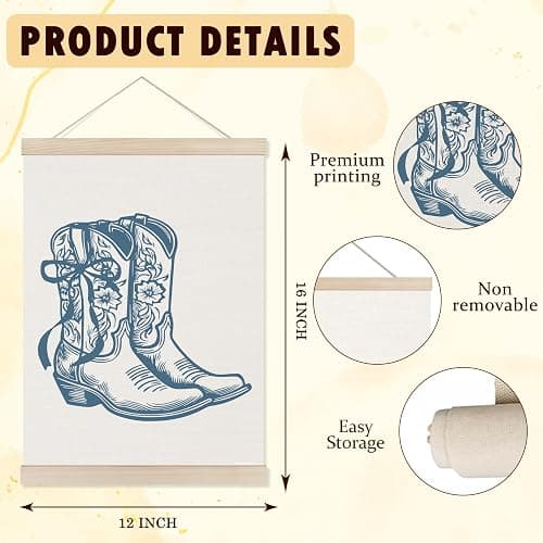 Welshower Western Cowgirl Poster Hanger Frame, Vintage Blue Coquette Bow Cowgirl Boots Western Wall Art Prints Decor for Home Girls Room Bedroom Dorm Apartment Framed, 12x16 Inch thumbnail 6