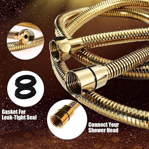 Shower Head, 10'' High Pressure Rain Shower Head with 6 Settings/Spray Handheld Shower Head Combo, 78'' Long Hose and 11'' Extension Arm, Water Temperature Reminder (Square Gold Shower Heads) thumbnail 7