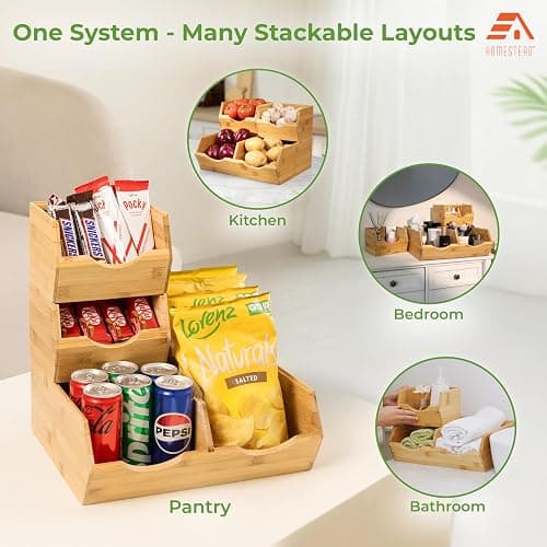 HOMESTEAD Bamboo Pantry Storage Bins – Potato & Onion Storage Bin for Pantry Organizers, Produce Organizer Set of 3 – Slide out Bin Access thumbnail 6
