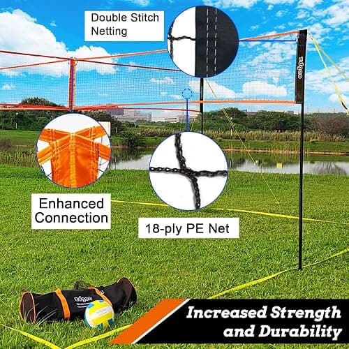 Zdgao 14 ft/20 ft 4-Way Volleyball and Badminton Combo Net with Soft Volleyball, Rubber Hammer and Carry Bag, Adjustable Height Four Square Volleyball Game Set for Backyard and Beach thumbnail 5