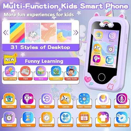 Kids Smart Phone for Girls, Christmas Birthday Gifts for Girls Age 3-10 Kids Toys Cell Phone, 2.8" Touchscreen Toddler Learning Play Toy Phone with Dual Camera, Game, Music Player, 8GB Card Purple thumbnail 2