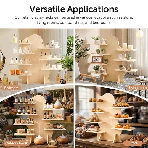 Sicrifety 7-Tier Wooden Display Shelf for Vendors,31inch Cloud-Shaped Portable Detachable Natural Wood Riser Stand for Candles,Mugs, Small Items thumbnail 5