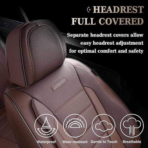Coverado Car Seat Covers Full Set, Nappa Leather Seat Covers for Cars, Car Seat Protector Car Seat Cushion, Front and Back Seat Protectors Cushions Universal Fit for Most Cars Vehicles(Brown) thumbnail 7