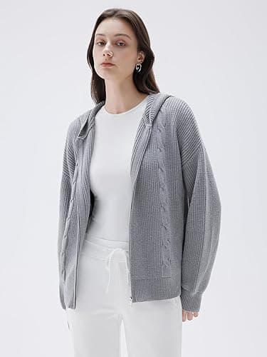 SUUKSESS Women Chunky Knit Cashmere Sweaters Zip up Oversized Hoodies Cardigan with Pockets Long Sleeve Fall Outerwear thumbnail 5