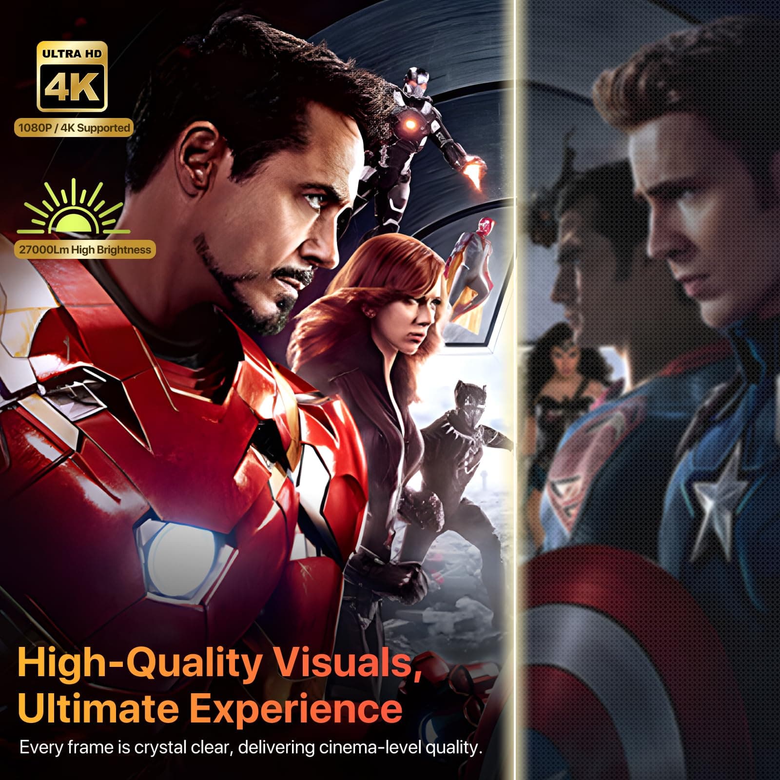 Portable Projector with [2026 Upgraded] HiFi Speaker [Built-in Apps & 1080P] Lower Noise mini Projector Wi-Fi Support auto Keystone 270° Rotatable Big Screen Lightweight iOS/Android thumbnail 3