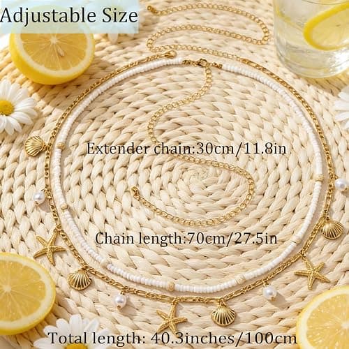 Gold Starfish Waist Chain for Women 2Pcs Adjustable Layered Belly Chain Bohemian Shell Beaded Bikini Body Chain for Beach, Summer Festival, Vacation & Boho Accessories thumbnail 6