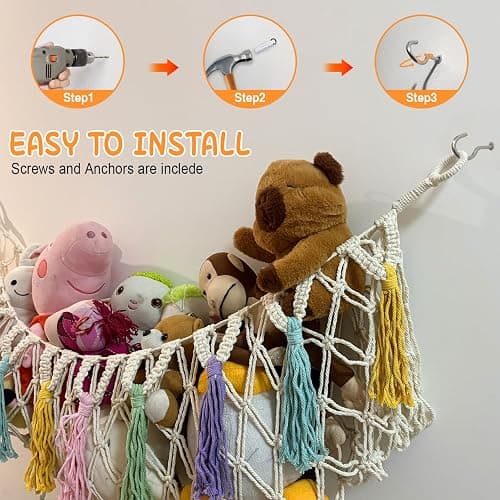 Bohemian Stuffed Animal Hammock - Large 51 Inch Toy Storage Net for Plush Toys, Nursery & Kids Room Wall Decor,Ideal Gift for Birthday Christmas. thumbnail 5