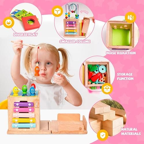 Montessori Jouet Bebe 1 an |9 en 1 Cube d'activités motrices dès 1 an |frapper la balle,Formes À Trier Empiler Jeu,Jouet de Récolte de Carottes,Jouet en Bois pour Cadeau Fille Garcon Bébés 2 3 4 Ans thumbnail 5