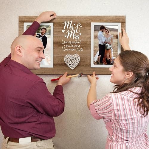 Calibron Personalized Wedding Gifts for Couples, Bridal Shower Gift for Bride, Mr & Mrs Photo Frame Holds 2pcs 4x6 Pictures, Unique Wedding Gifts for Newlyweds thumbnail 5