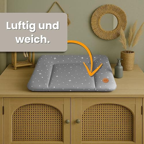 Baby Changing Mat 70 x 50 cm – Baby Changing Table with Plan, Waterproof Mat Easy to Clean to Place on a Hemnes or Malm Washing Machine or Dresser, Beige with White Stars thumbnail 4