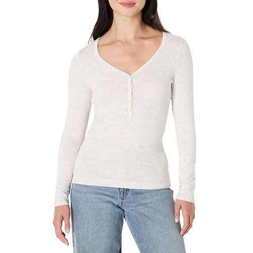 Amazon Essentials Women's Ribbed Knit Long Sleeve Henley Slim Fit T-Shirt - Image 1
