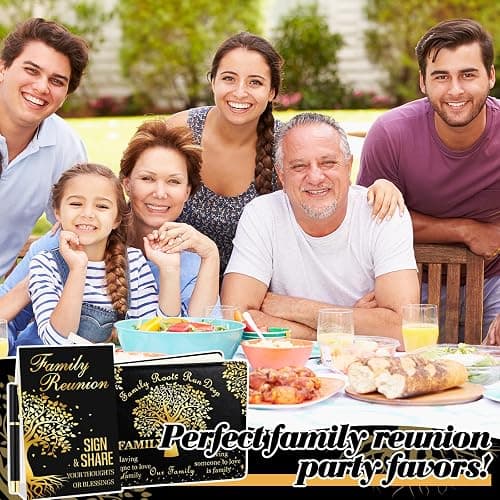 Tenceur Family Reunion Guest Book Heart, 112 Pages with Pen and Sign | Tree Design Memory Journal for Gathering, Black Gold Foil, Includes Table Stand and Writing Tool, Reunion Celebration thumbnail 5