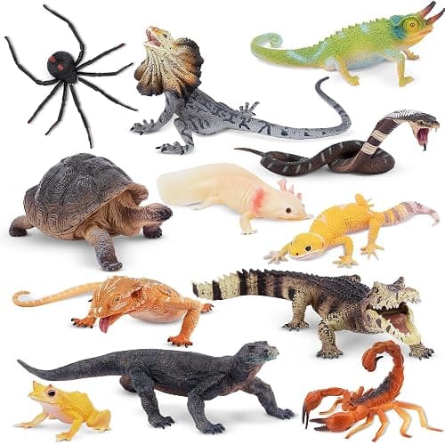 Toymany Reptile Animal Figurine Toys Set, 12 PCS Halloween Desert Amphibians Animal Figures with Komodo Dragon Lizard Snake Chameleon Rainforest Cold Blooded Animals Figures Party Favor for Kids - Image 1