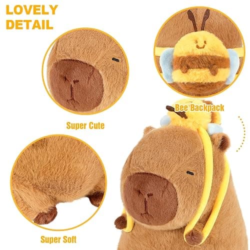Ditucu Cute Capybara Plush with Bee Backpack Kawaii Capibara Stuffed Animal Toys Plushies Gifts for Kids Brown 17 inch thumbnail 8