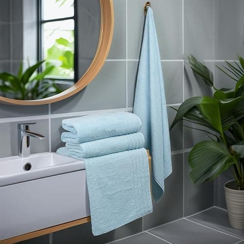 Tens Towels Pack of 4 Extra Large Bath Towels 30 x 60 Inches, 100% Cotton, Larger & Lighter Weight, Quicker to Dry, Super Soft and Absorbent, Perfect for Bathroom, Sky Blue thumbnail 2