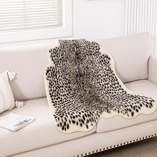 Leopard Print Rug, Cute Faux Cheetah Rugs Cowhide Skin Fur Rug Animal Printed Area Rug Cheetah Carpet for Bedroom,Livingroom, Home Office, 3.3x3.1ft thumbnail 9